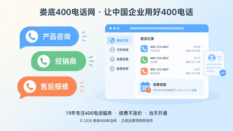 左图右文扁平插画：左侧三个来电场景气泡，右侧手机后台界面卡片，表现按真实来电场景配套餐与号码档案管理